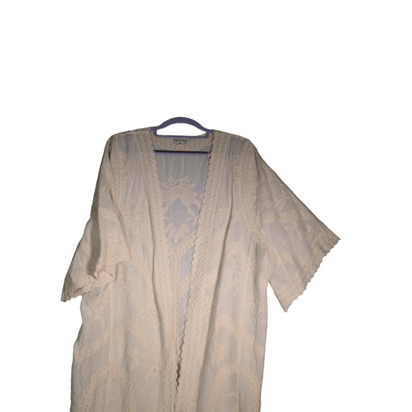 Woven Heart Sheer Cardigan Women S Ivory Gorgeous Embroidery Kimono Peasant Boho - Picture 2 of 16